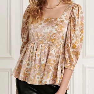 Mittoshop Floral Print Shimmer Babydoll Top S